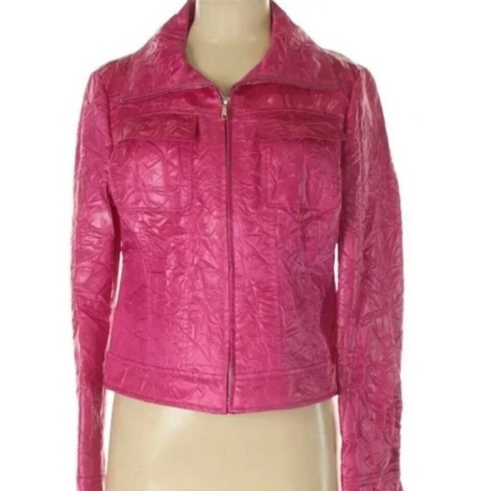 Lafayette 148 Pink Acetate Crinkle Jacket NWT 12 - Picture 2 of 5